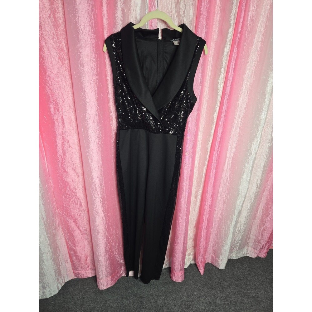 Venus Black Sequin Dressy Stretch Cocktail Jumpsuit Size Small - Picture 5 of 16